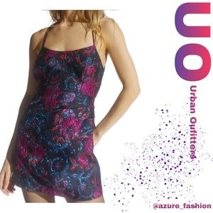 URBAN OUTFITTERS Black Red Floral Electric Heart Strappy Mini Dress!